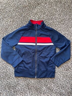 Athletic Works Navy Jacket with Red and White Chest Stripes
